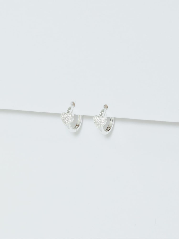 Simply Silver Silver Tone 925 Pave Heart Huggie Hoop Earrings - Image 3 of 3
