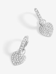 Simply Silver Silver Tone 925 Pave Heart Charm Hoop Earrings - Image 1 of 3