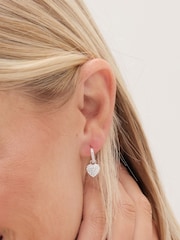 Simply Silver Silver Tone 925 Pave Heart Charm Hoop Earrings - Image 2 of 3