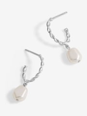 Simply Silver Silver Tone 925 Polished twist and Pearl Hoop Earrings - Image 1 of 3