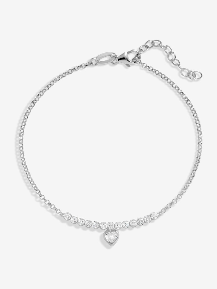 Simply Silver Silver Tone 925 Cubic Zirconia Mini Tennis Heart Bracelet - Image 1 of 4