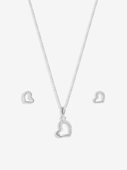 Simply Silver Silver Tone 925 Polished And Cubic Zirconia Heart Set - Gift Boxed - Image 1 of 4