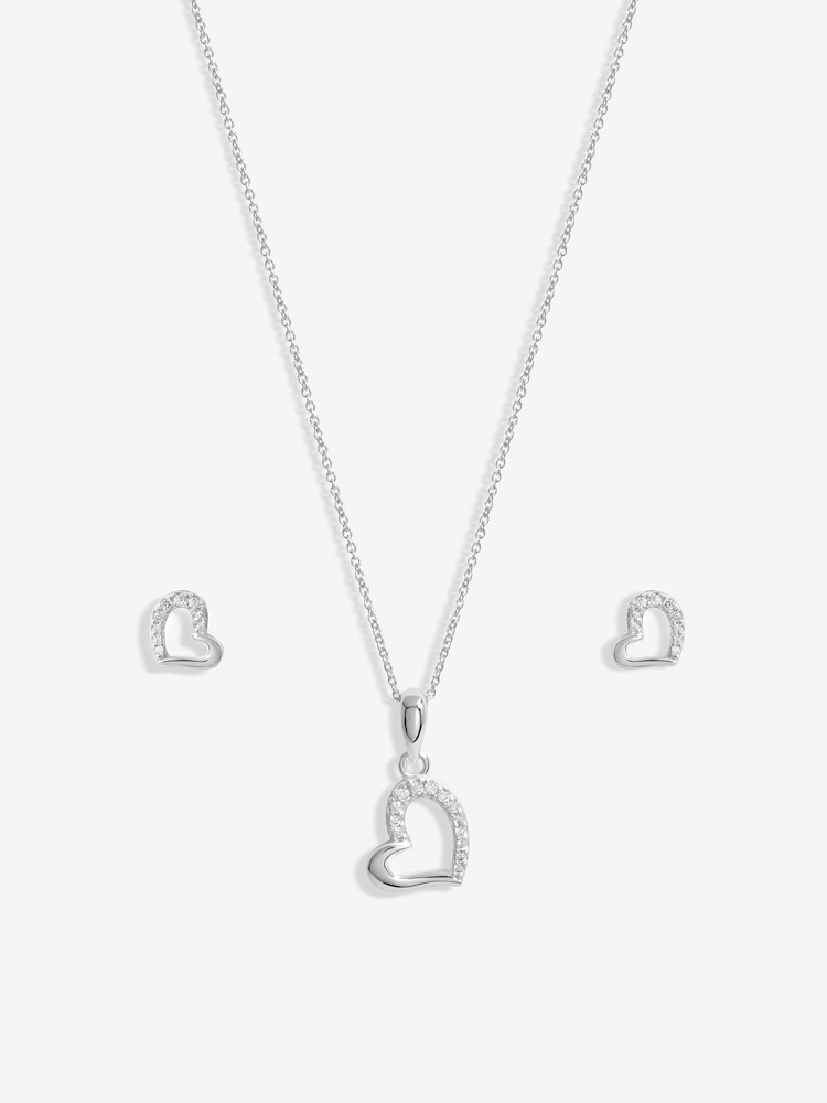 Simply Silver Silver Tone 925 Polished And Cubic Zirconia Heart Set - Gift Boxed - Image 1 of 4