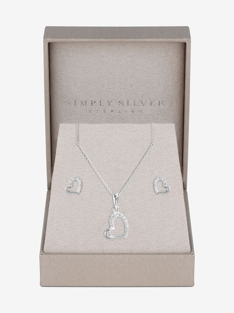 Simply Silver Silver Tone 925 Polished And Cubic Zirconia Heart Set - Gift Boxed - Image 2 of 4