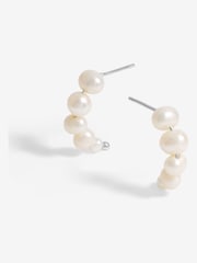 Simply Silver Silver Tone 925 Graduated Pearl Hoop Earrings - Image 1 of 3