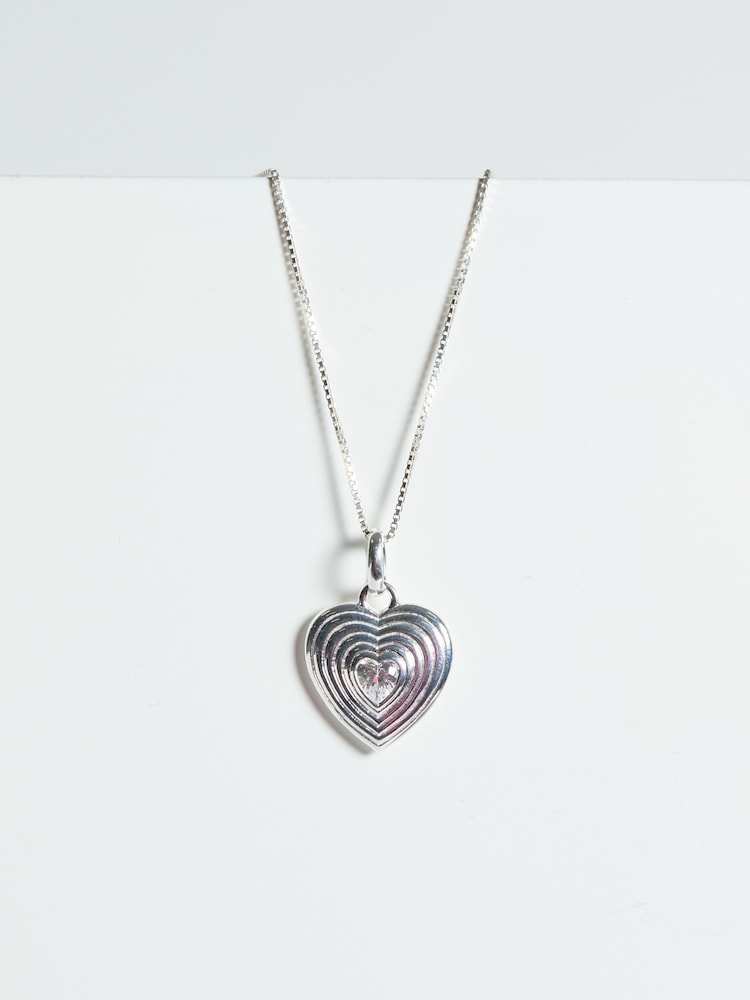 Simply Silver Silver Tone 925 Ridged Cubic Zirconia Heart Pendant - Image 2 of 3
