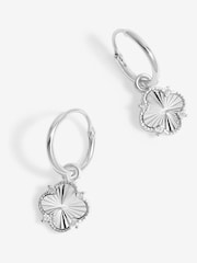 Simply Silver Silver Tone 925 Diamond Cut Clover Huggie Hoop Earrings - Image 1 of 3