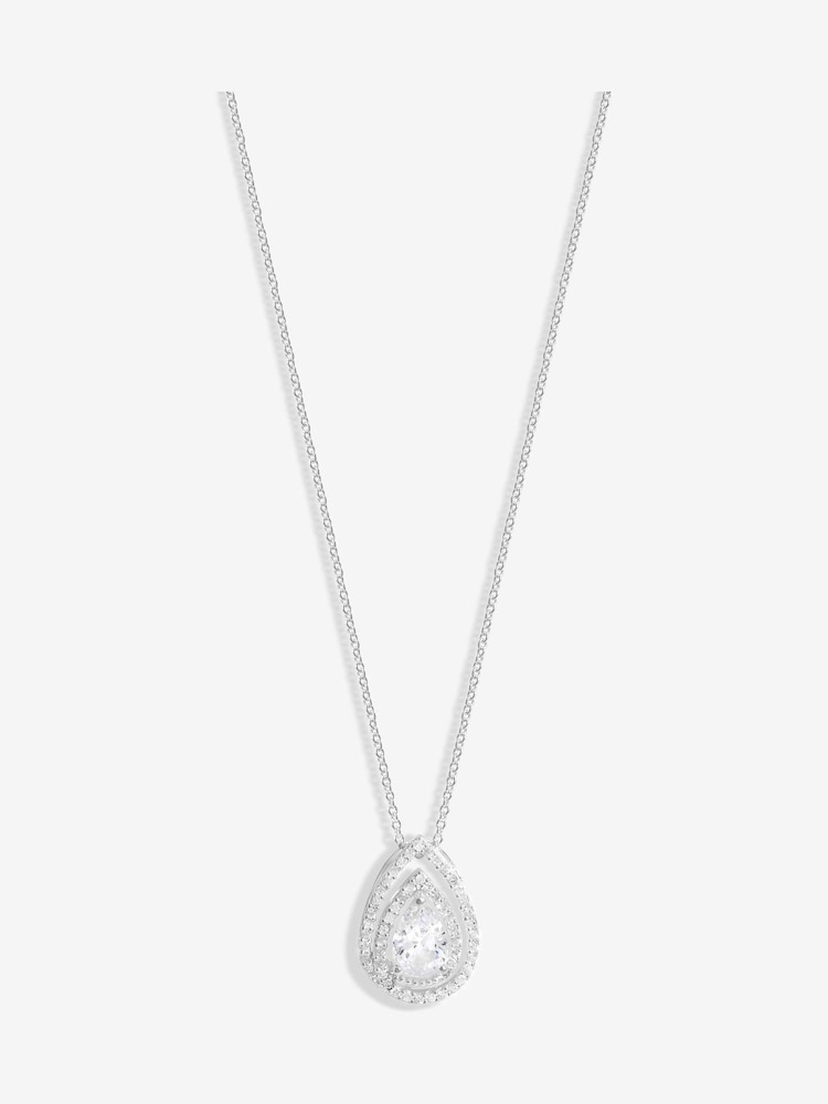 Simply Silver Silver Tone 925 Cubic Zirconia Pear Double Halo Pendant - Image 1 of 3