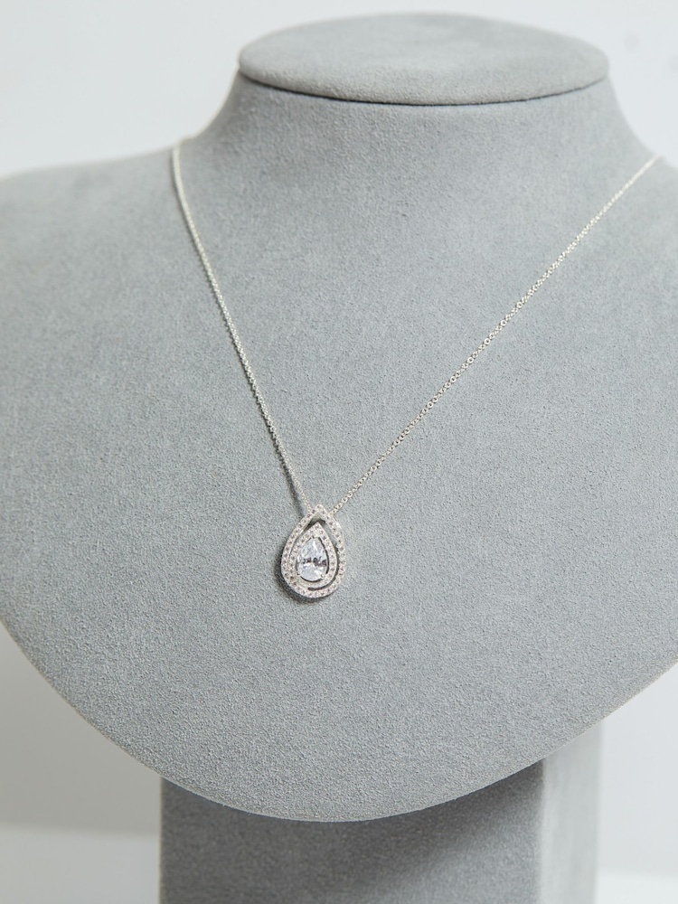 Simply Silver Silver Tone 925 Cubic Zirconia Pear Double Halo Pendant - Image 2 of 3