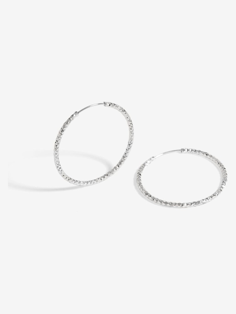 Simply Silver Silver Sterling 925 Polished Diamond Cut Large Hoop Earrings - Image 2 of 4