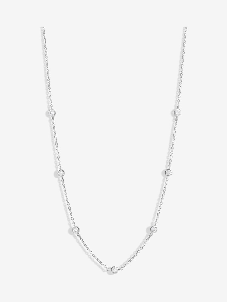 Simply Silver Silver Tone 925 Station Crystal Necklace - Image 1 of 3