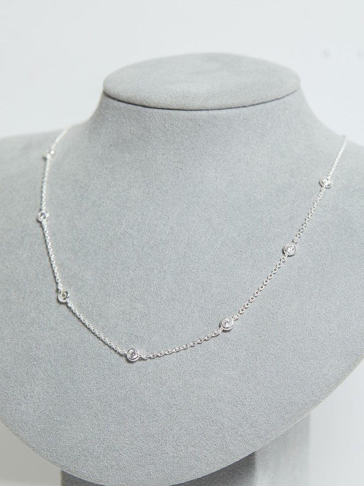 Simply Silver Silver Tone 925 Station Crystal Necklace - Image 2 of 3