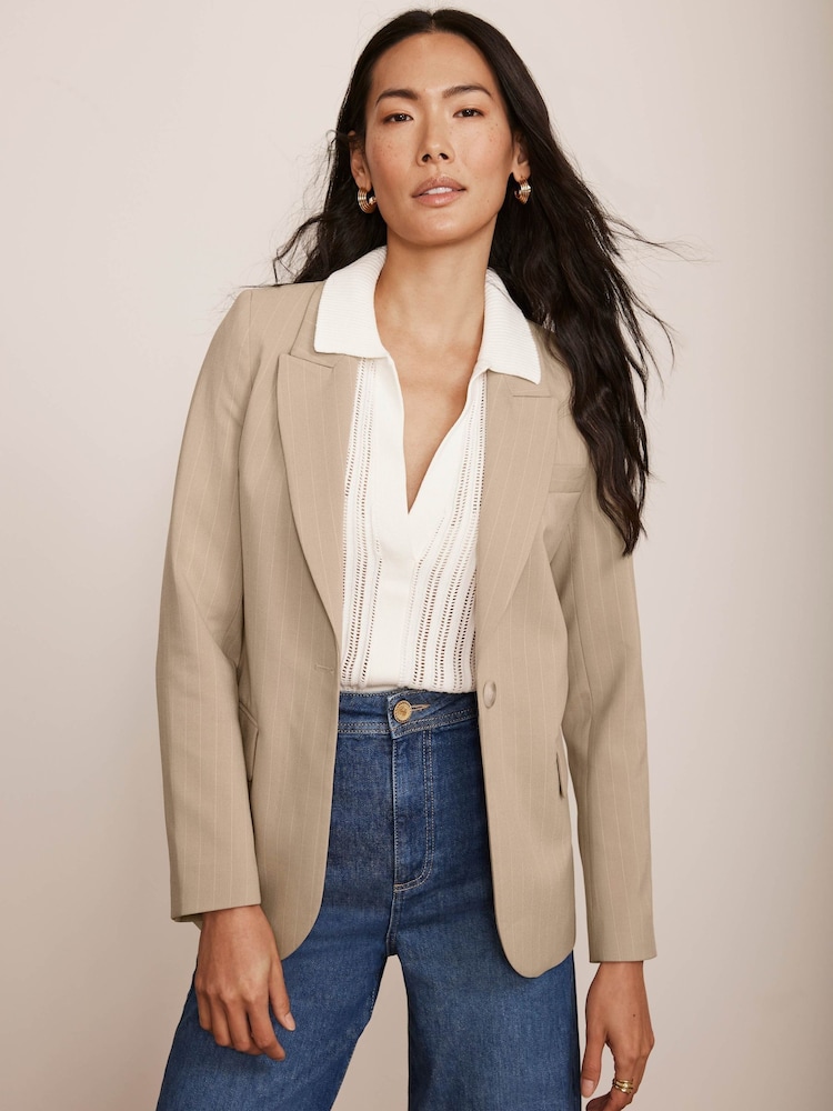 Mint Velvet Cream Pinstripe Blazer - Image 2 of 7