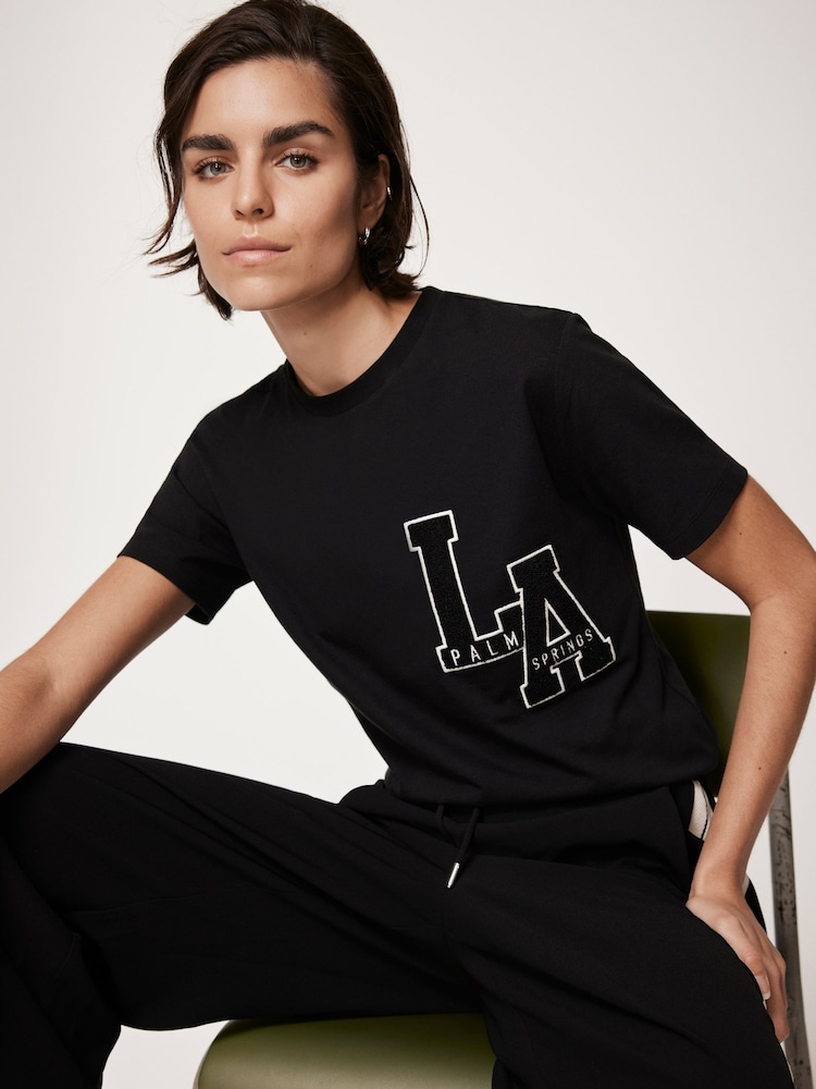 Mint Velvet Black Motif 100% Cotton T-Shirt - Image 1 of 7 Mint Velvet Black Motif 100% Cotton T-Shirt - Image 1 of 7