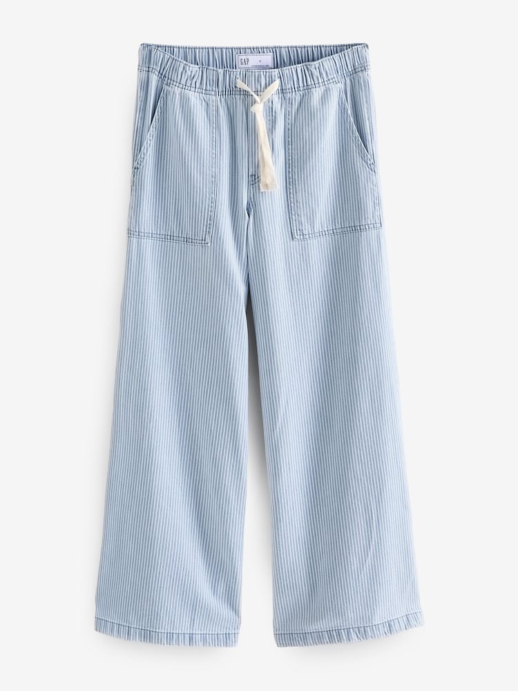 Gap Blue Stripe Mid Rise Pull On Wide Leg Easy Baggy Jeans - Image 1 of 3