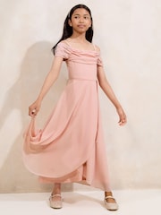 Lipsy Pink Bardot Cold Shoulder Embellished Occasion Dress (7-16yrs) - Image 3 of 4