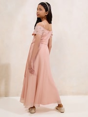 Lipsy Pink Bardot Cold Shoulder Embellished Occasion Dress (7-16yrs) - Image 4 of 4