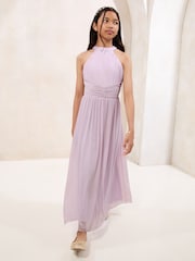Lipsy Lilac Purple Halter Mesh Maxi Occasion Dress (10-16yrs) - Image 1 of 4