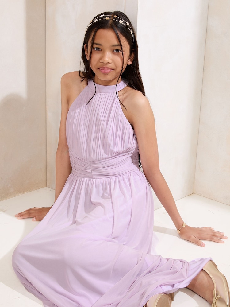 Buy Lipsy Lilac Purple Halter Mesh Maxi Occasion Dress (10-16yrs) from the  Next UK online shop
