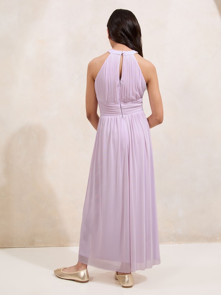 Lipsy Lilac Purple Halter Mesh Maxi Occasion Dress (10-16yrs) - Image 4 of 4