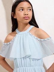 Lipsy Blue Cold Shoulder Embellished Occasion Dress (7-16yrs) - Image 2 of 5