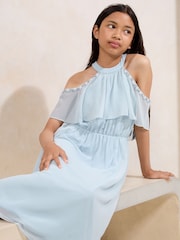 Lipsy Blue Cold Shoulder Embellished Occasion Dress (7-16yrs) - Image 3 of 5