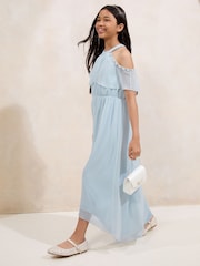 Lipsy Blue Cold Shoulder Embellished Occasion Dress (7-16yrs) - Image 4 of 5