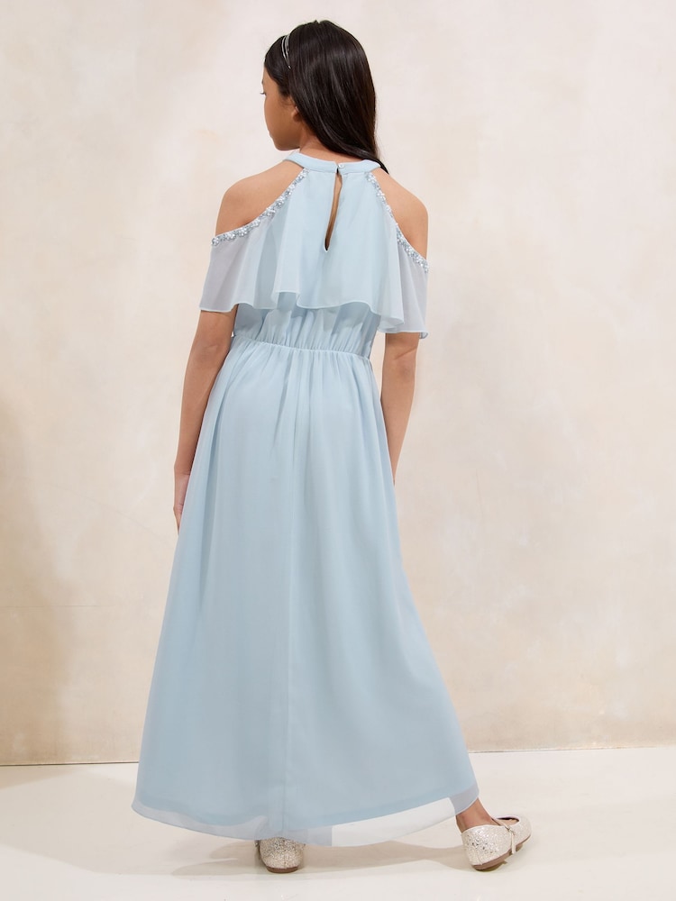 Lipsy Blue Cold Shoulder Embellished Occasion Dress (7-16yrs) - Image 5 of 5