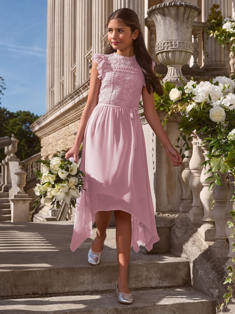 Lipsy Rose Pink Lace Front Flutter Sleeve Occasion Dress (5-16yrs) - Image 1 of 4
