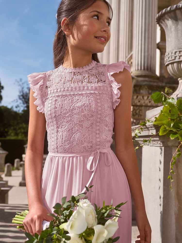 Lipsy Rose Pink Lace Front Flutter Sleeve Occasion Dress (5-16yrs) - Image 2 of 4 Lipsy Rose Pink Lace Front Flutter Sleeve Occasion Dress (5-16yrs) - Image 2 of 4