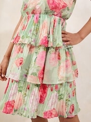 Lipsy Green Floral Print Halter Tiered Dress (5-16yrs) - Image 3 of 5