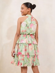 Lipsy Green Floral Print Halter Tiered Dress (5-16yrs) - Image 5 of 5