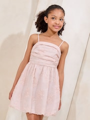 Lipsy Pink Mini Teen Jacquard Puffball Dress (10-16yrs) - Image 1 of 4