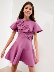 Lipsy Purple Scuba 3D Corsage Dress (5-14yrs) - Image 1 of 4