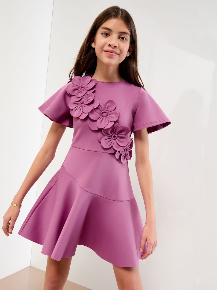 Lipsy Purple Scuba 3D Corsage Dress (5-14yrs) - Image 1 of 4 Lipsy Purple Scuba 3D Corsage Dress (5-14yrs) - Image 1 of 4