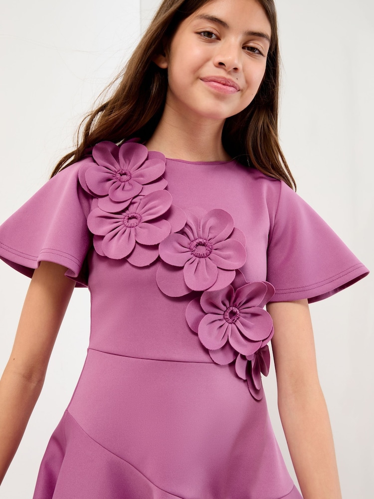 Lipsy Purple Scuba 3D Corsage Dress (5-14yrs) - Image 2 of 4 Lipsy Purple Scuba 3D Corsage Dress (5-14yrs) - Image 2 of 4