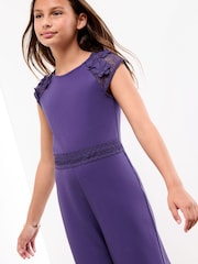 Lipsy Cobalt Blue Scuba 3D Lace Occasion Jumpsuit (5-16yrs) - Image 2 of 4