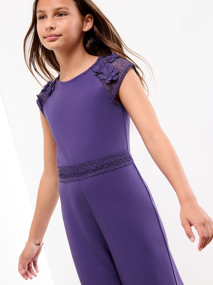 Lipsy Cobalt Blue Scuba 3D Lace Occasion Jumpsuit (5-16yrs) - Image 2 of 4