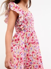 Lipsy White Floral Print Crinkle Jersey Frill Dress (5-16yrs) - Image 2 of 4