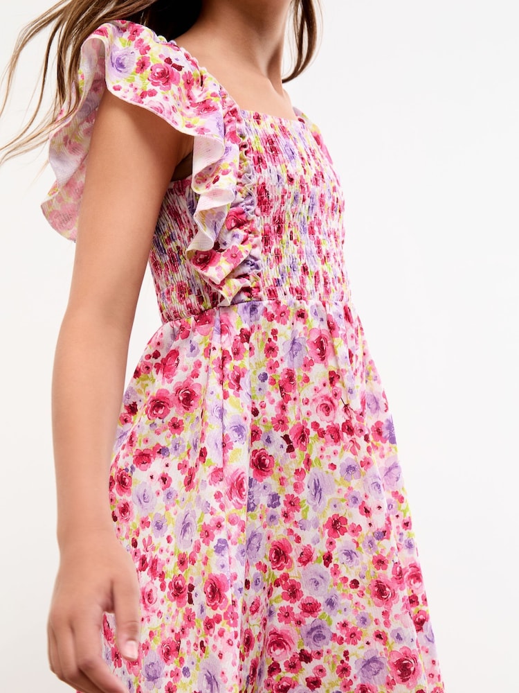 Lipsy White Floral Print Crinkle Jersey Frill Dress (5-16yrs) - Image 2 of 4 Lipsy White Floral Print Crinkle Jersey Frill Dress (5-16yrs) - Image 2 of 4