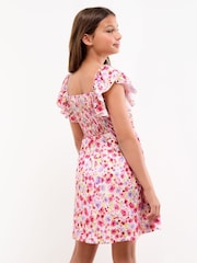 Lipsy White Floral Print Crinkle Jersey Frill Dress (5-16yrs) - Image 4 of 4