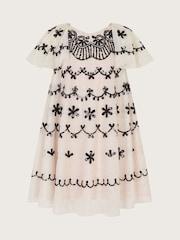 Monsoon Natural Birdie Sequin Embellished Swing Dress - Image 1 of 4
