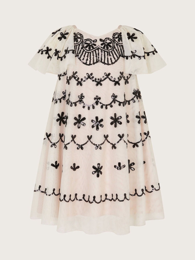Monsoon Natural Birdie Sequin Embellished Swing Dress - Image 1 of 4