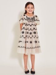 Monsoon Natural Birdie Sequin Embellished Swing Dress - Image 2 of 4
