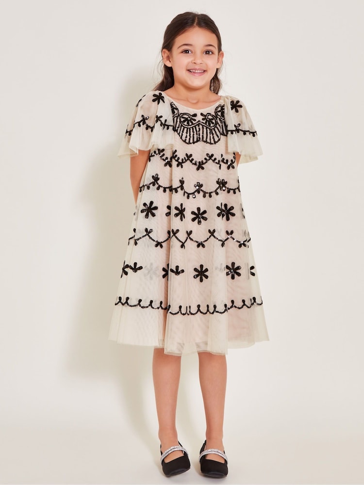 Monsoon Natural Birdie Sequin Embellished Swing Dress - Image 2 of 4