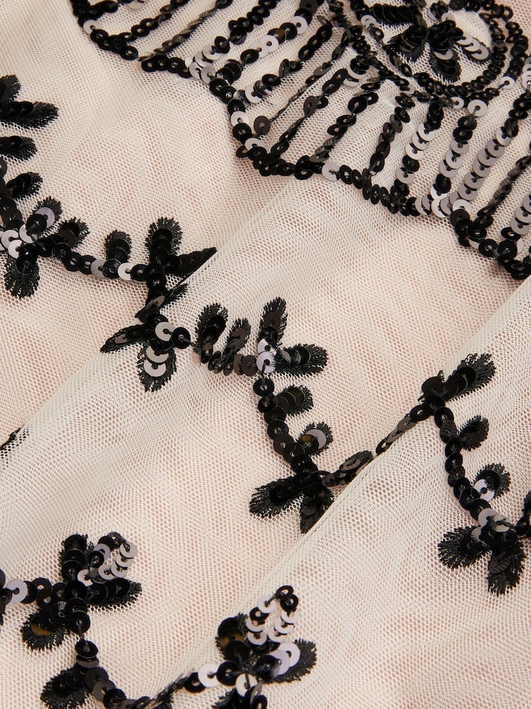 Monsoon Natural Birdie Sequin Embellished Swing Dress - Image 4 of 4
