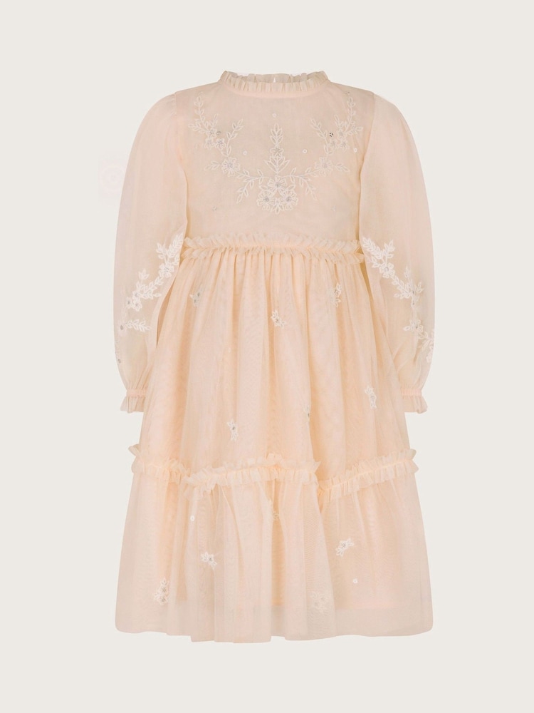 Monsoon Pink Elena Long Sleeve Floral Embroidered Tulle Dress - Image 1 of 3