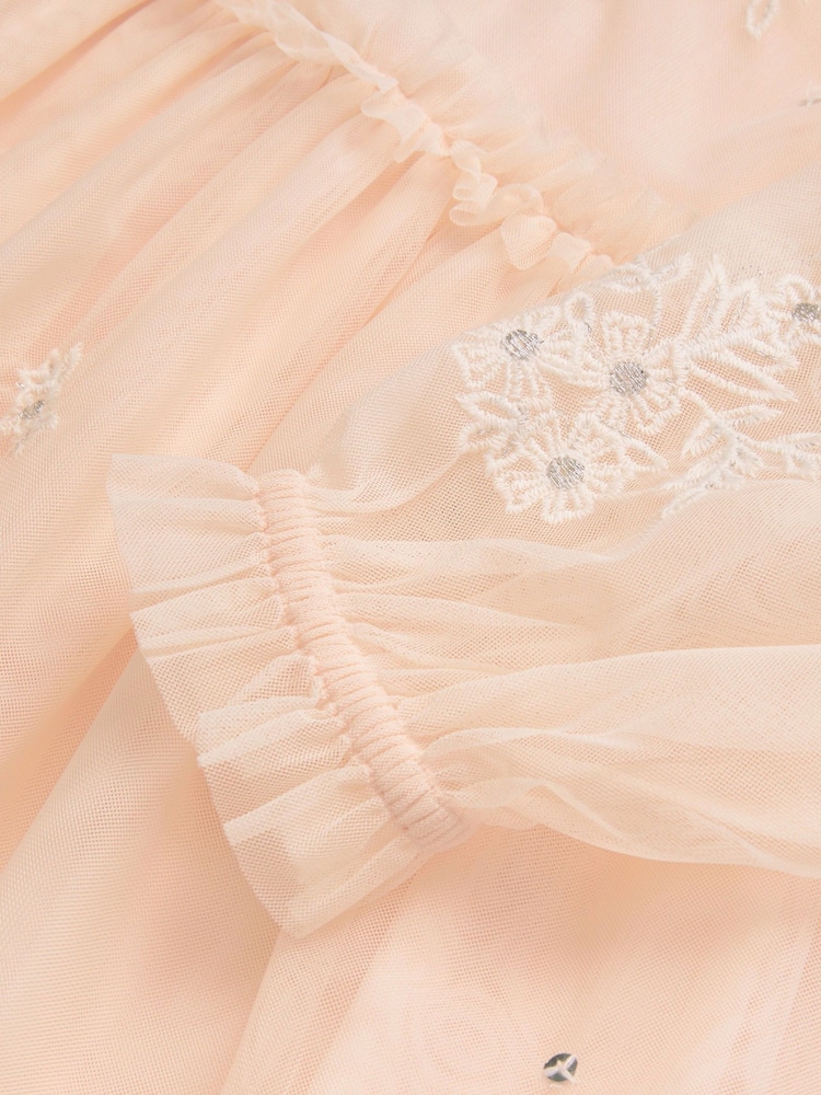 Monsoon Pink Elena Long Sleeve Floral Embroidered Tulle Dress - Image 3 of 3