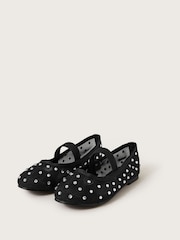 Monsoon Black Diamante Mesh Ballet Flats - Image 1 of 3