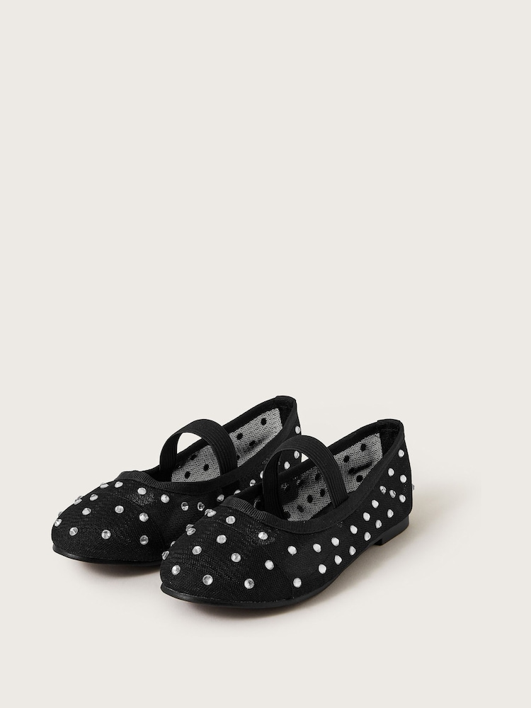 Monsoon Black Diamante Mesh Ballet Flats - Image 1 of 3
